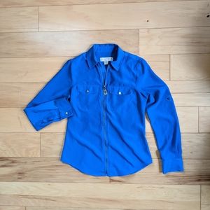 Michael Kors Blue Long Sleeve zip up blouse